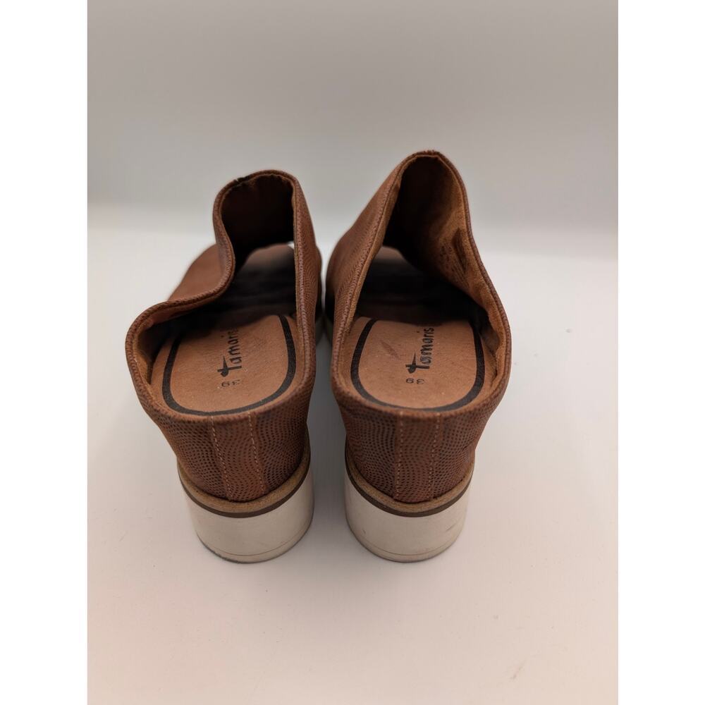 Tamaris Leather Peep Toe Mules Wedge Sandals Cognac Brown Women's Size 8.5 - Picture 5 of 7